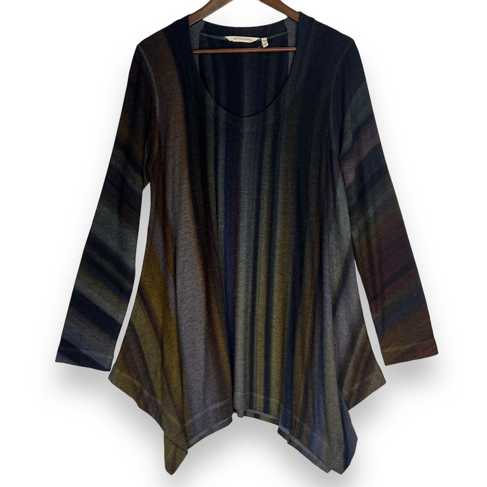 Soft Surroundings Top Blouse Sweater Esha Stripe Shark Bite Hem Scoop Neck M